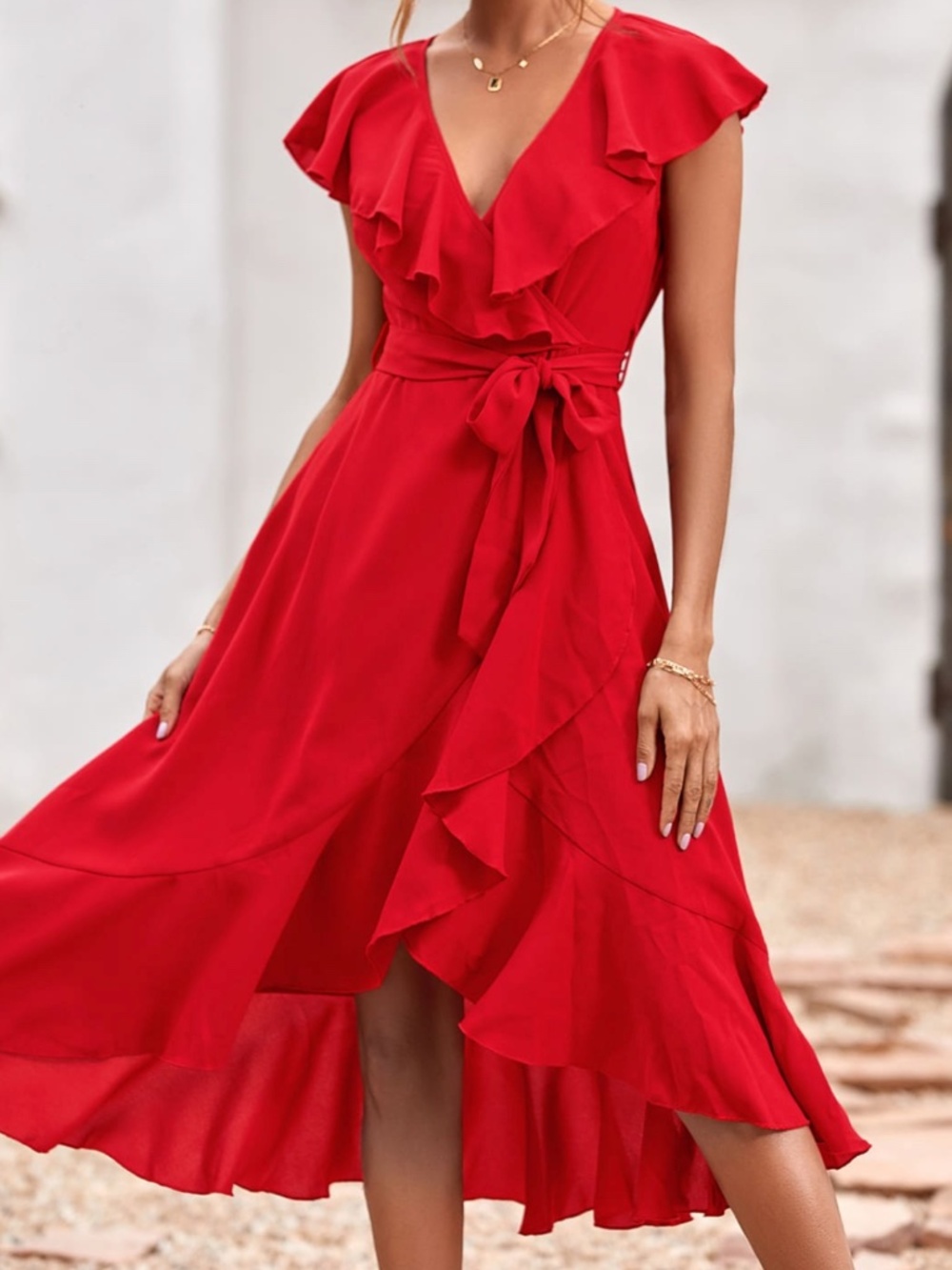 Boho ruffle hem wrap belted Maxi Dress - Picture 2 of 10